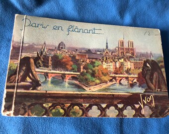 Rare Vintage 1920s vintage souvenir from Paris Pierre-Yves Petit postcard and  booklet Paris while strolling Album 20 Views Complete