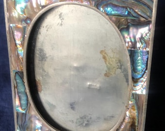 Vintage Alpaca Mexican Silver Inlaid Abalone Shell Decorative Picture Frame Mexico
