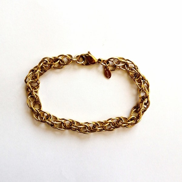 Monet chain link bracelet, gold plated fancy link bracelet vintage 1990s 7.75 inches