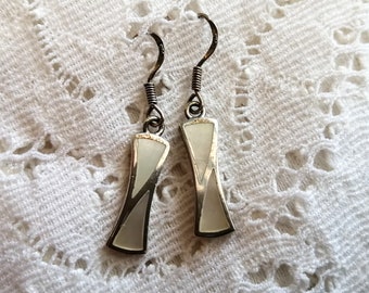 Sterling silver Mother of Pearl drop earrings, vintage jewellery