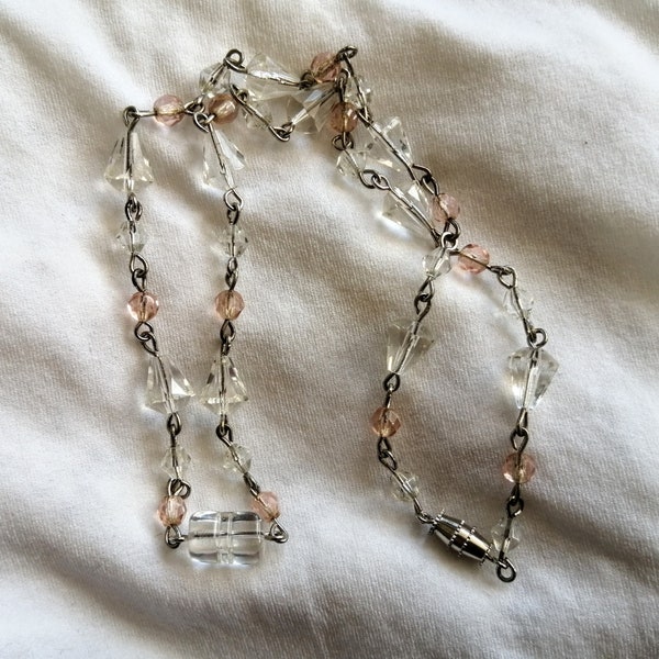 Vintage clear and pink glass beaded necklace 18.75 inches