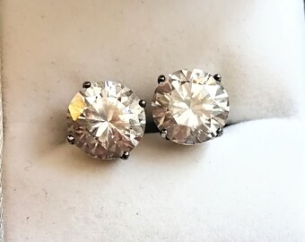 Sterling silver clear cubic zirconia stud earrings 10mm, vintage Y2K