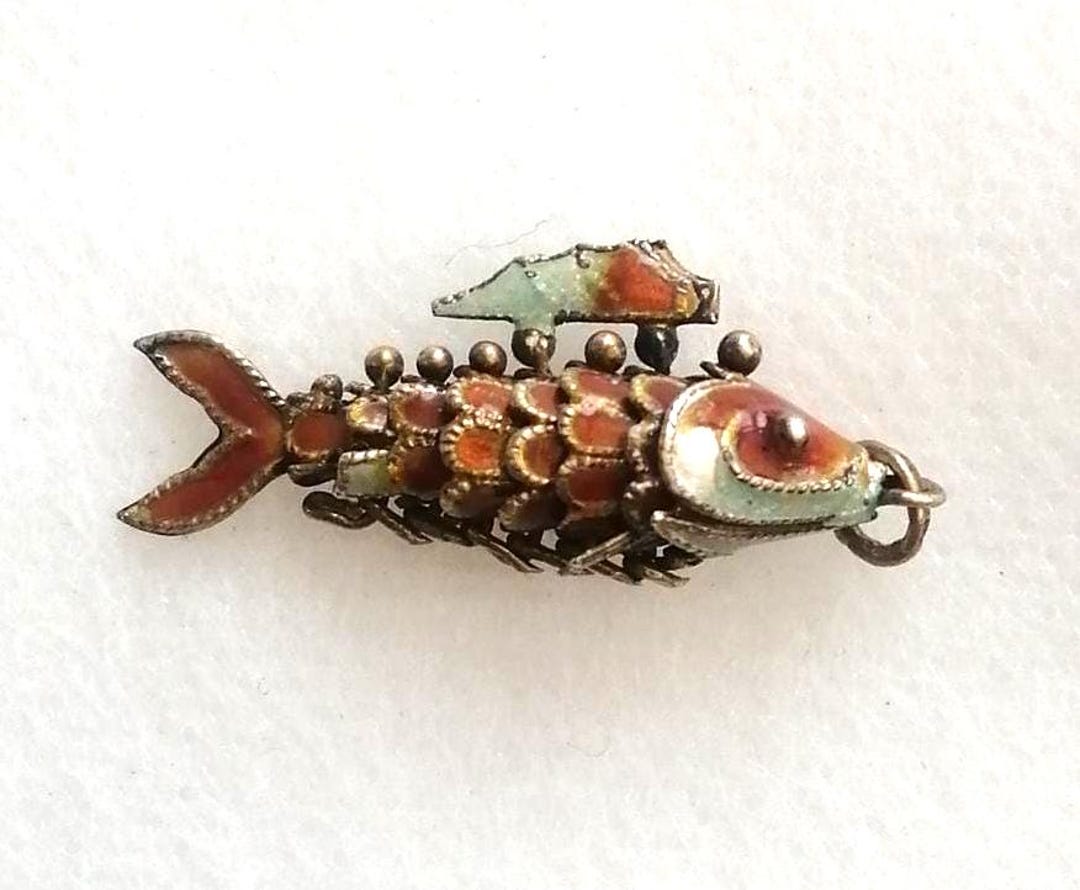 Sterling Silver Gilt Enamel Fish Pendant, Vintage Articulated Charm - Etsy