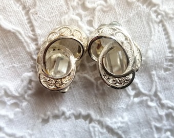 Sterling silver filigree clip on earrings, vintage jewellery