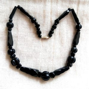Antique Whitby Jet beaded necklace with black glass spacers 17 inches