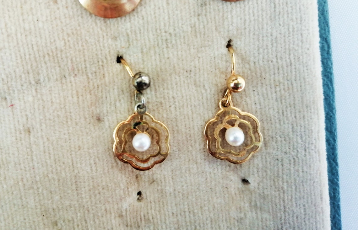 Anna Drop Vintage Gold Earrings in Black Pyrite main image 1