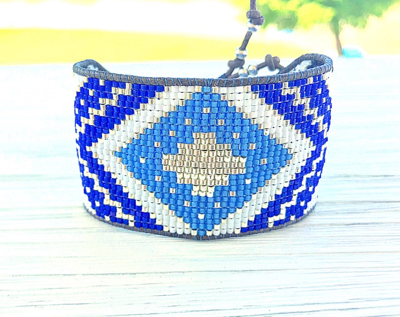 Extra Wide Geometric Bead Loom Woven Cuff Beaded Friendship Etsy