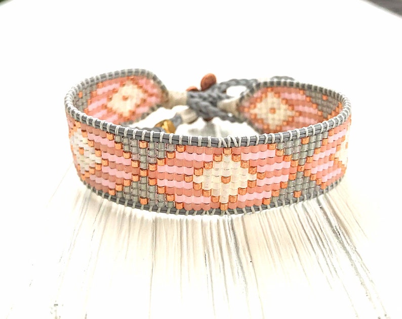 Blushgray and Rose Gold Diamond Loom Woven Bracelet Gift | Etsy