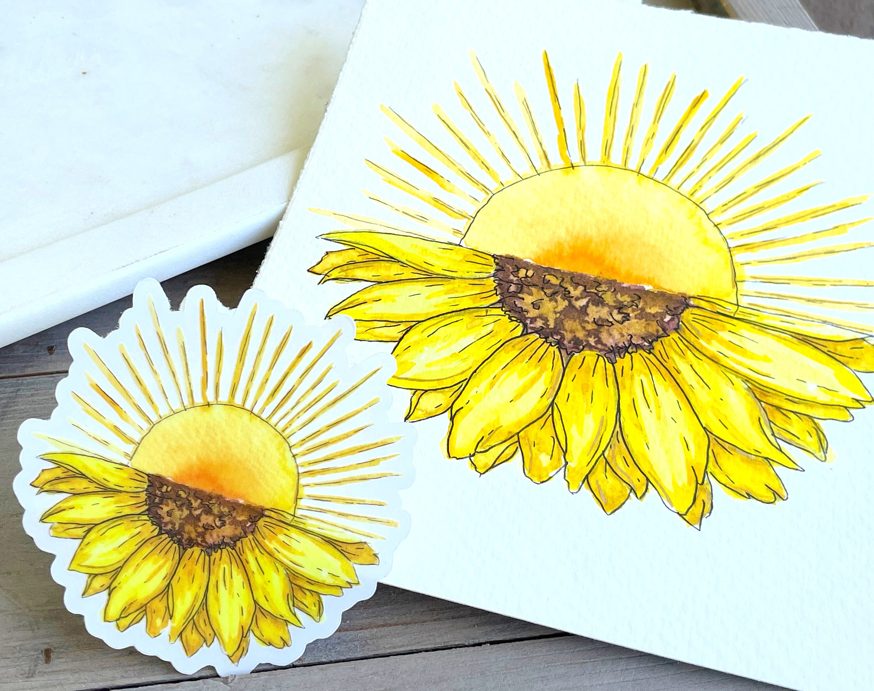 Sun and Sunflower Watercolor Floral Vinyl Waterproof Sticker - Etsy