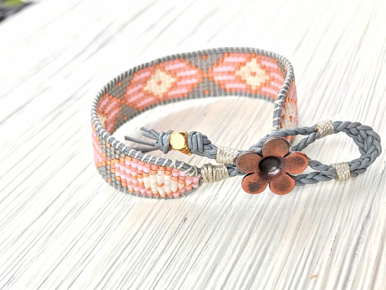 Blushgray and Rose Gold Diamond Loom Woven Bracelet Gift | Etsy