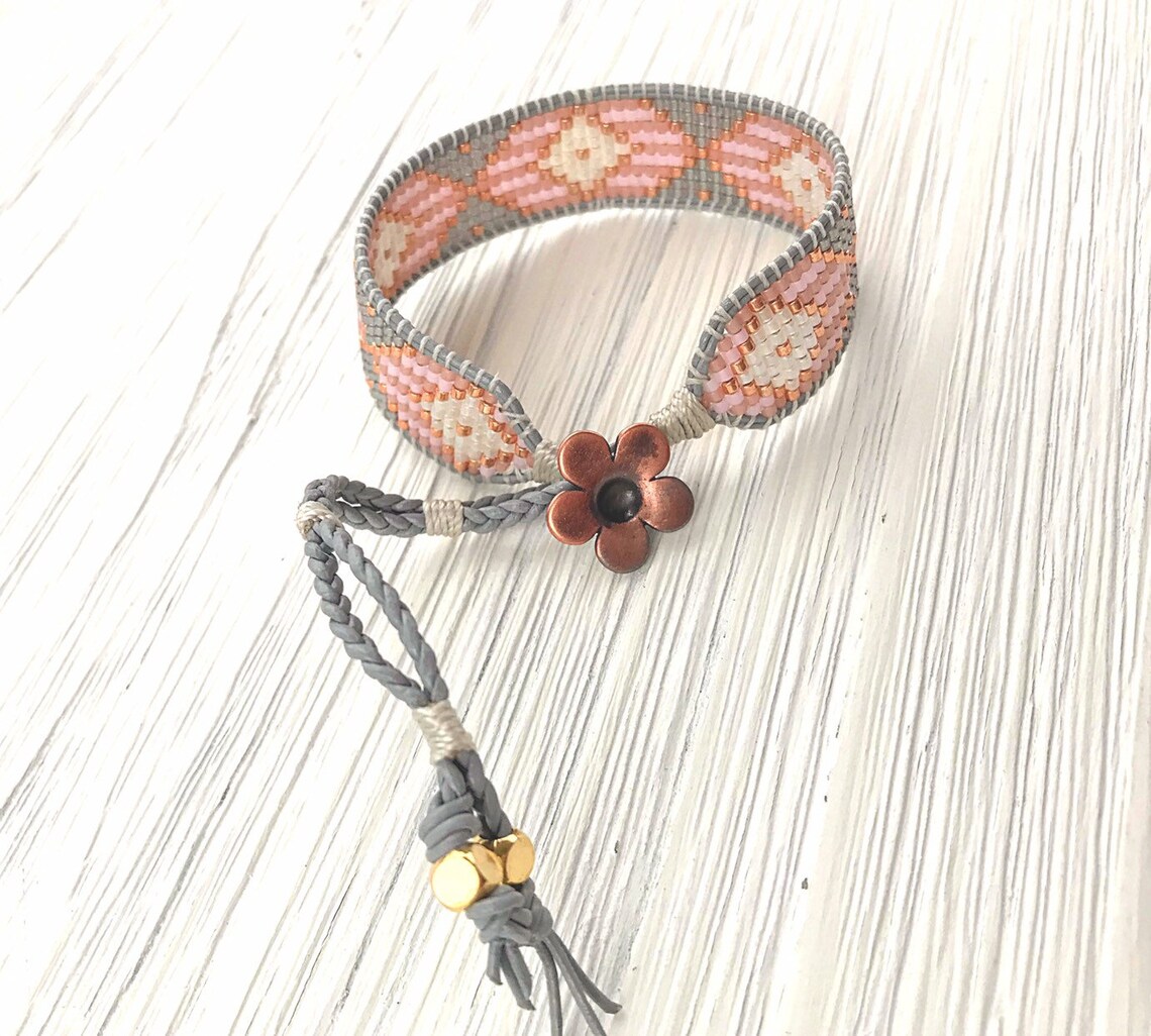 Blushgray and Rose Gold Diamond Loom Woven Bracelet Gift | Etsy