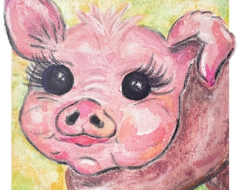Pink Pig Watercolor Waterproof Vinyl Sticker cow sticker, bumper sticker, sticker for water bottle, farm sticker