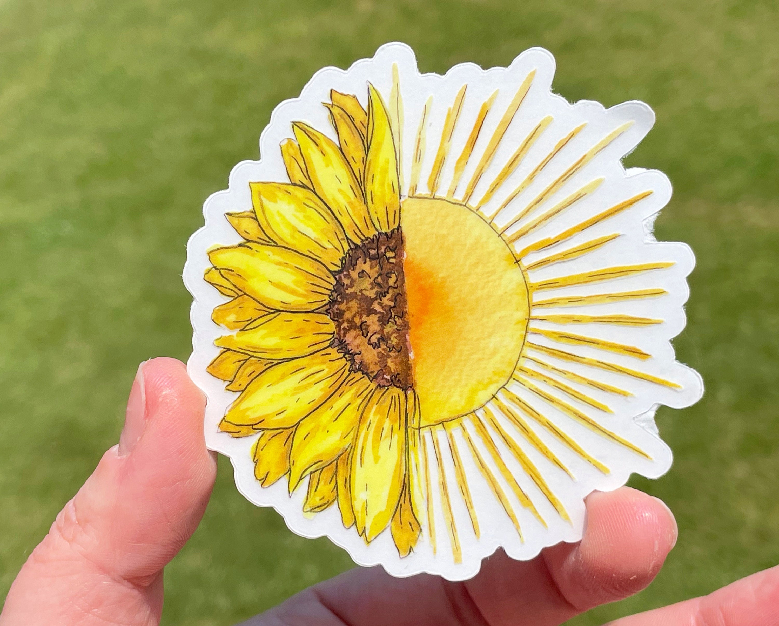 Sun and Sunflower Watercolor Floral Vinyl Waterproof Sticker - Etsy