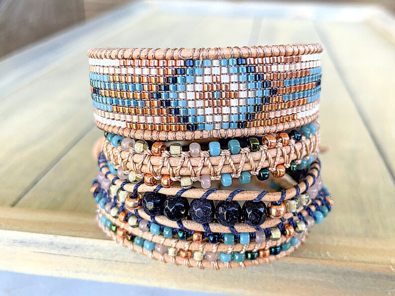 Tan Blue and Rose Gold Western Diamond Loom and Macrame - Etsy