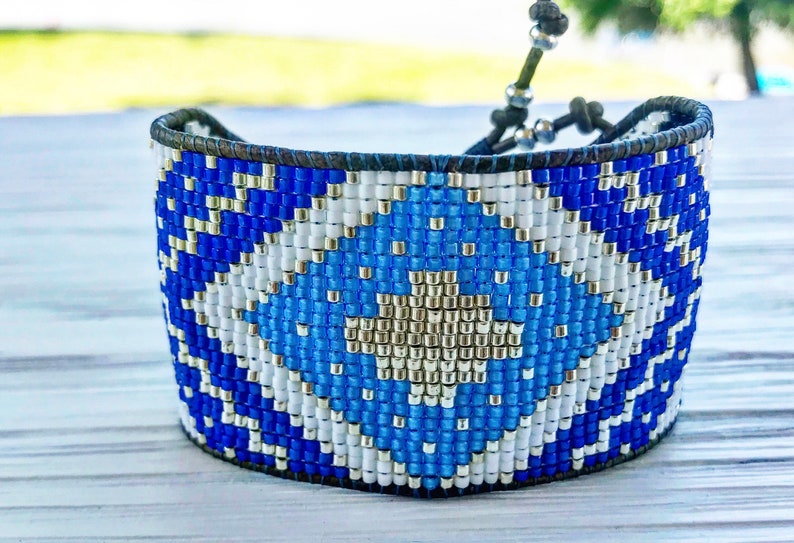 Extra Wide Geometric Bead Loom Woven Cuff Beaded Friendship Etsy