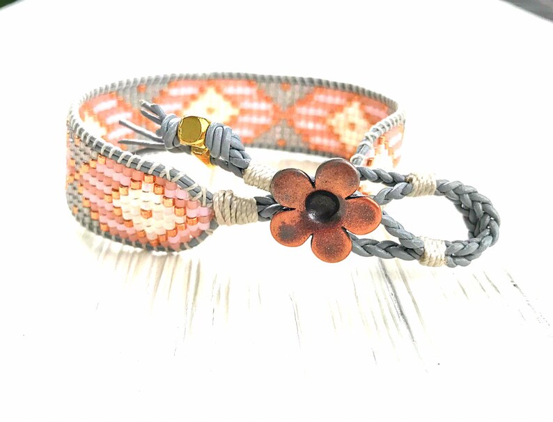 Blushgray and Rose Gold Diamond Loom Woven Bracelet Gift | Etsy