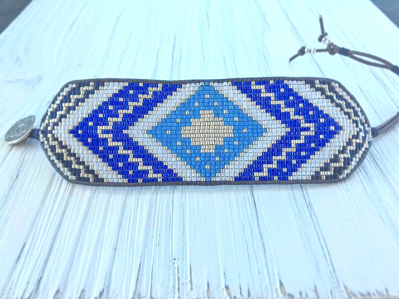 Extra Wide Geometric Bead Loom Woven Cuff Beaded Friendship Etsy