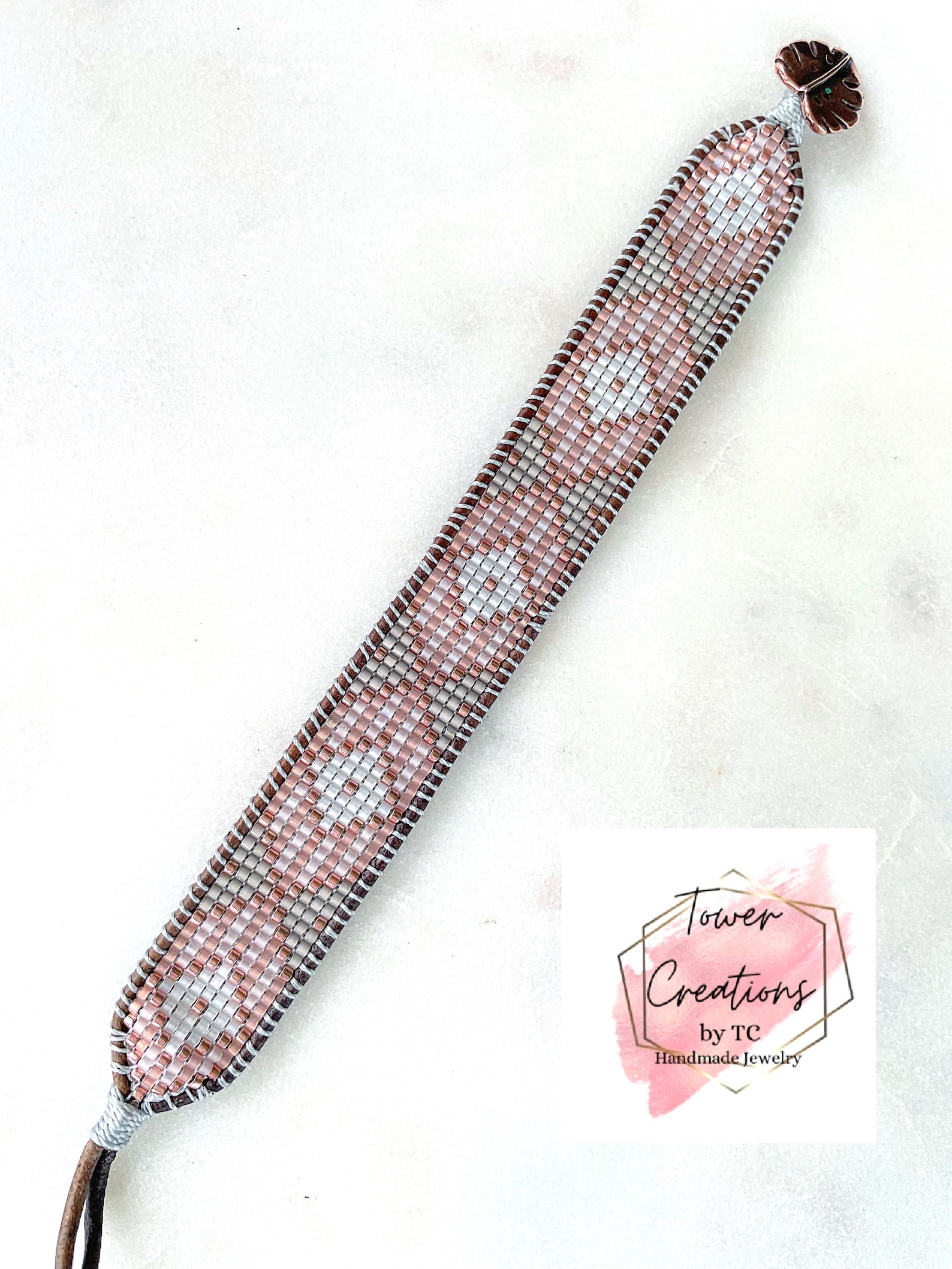 Blush,gray, and Rose Gold Diamond Loom Woven Bracelet , Gift for Her ...