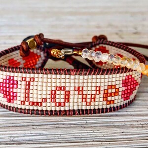 LOVE Loom Woven Bracelet, love beaded bracelet, Valentines bracelet, gift for her