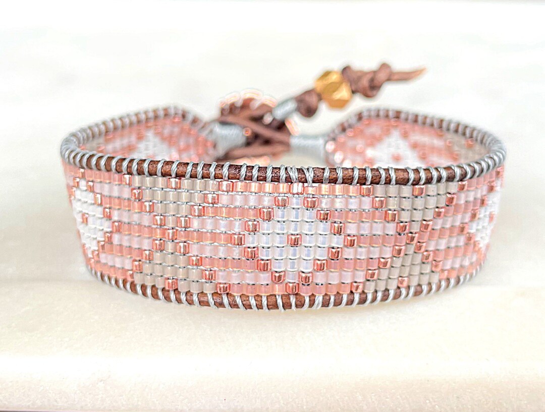 Blush,gray, and Rose Gold Diamond Loom Woven Bracelet , Gift for Her ...