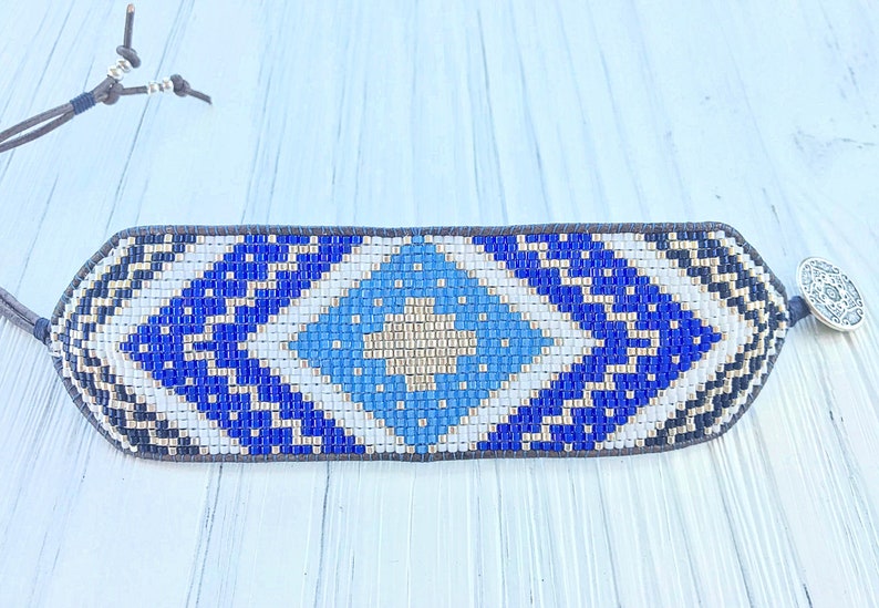 Extra Wide Geometric Bead Loom Woven Cuff Beaded Friendship Etsy