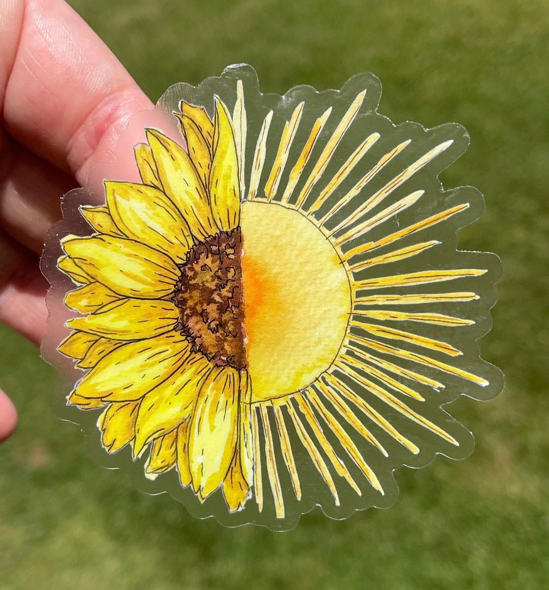 Sun and Sunflower Watercolor Floral Vinyl Waterproof Sticker - Etsy