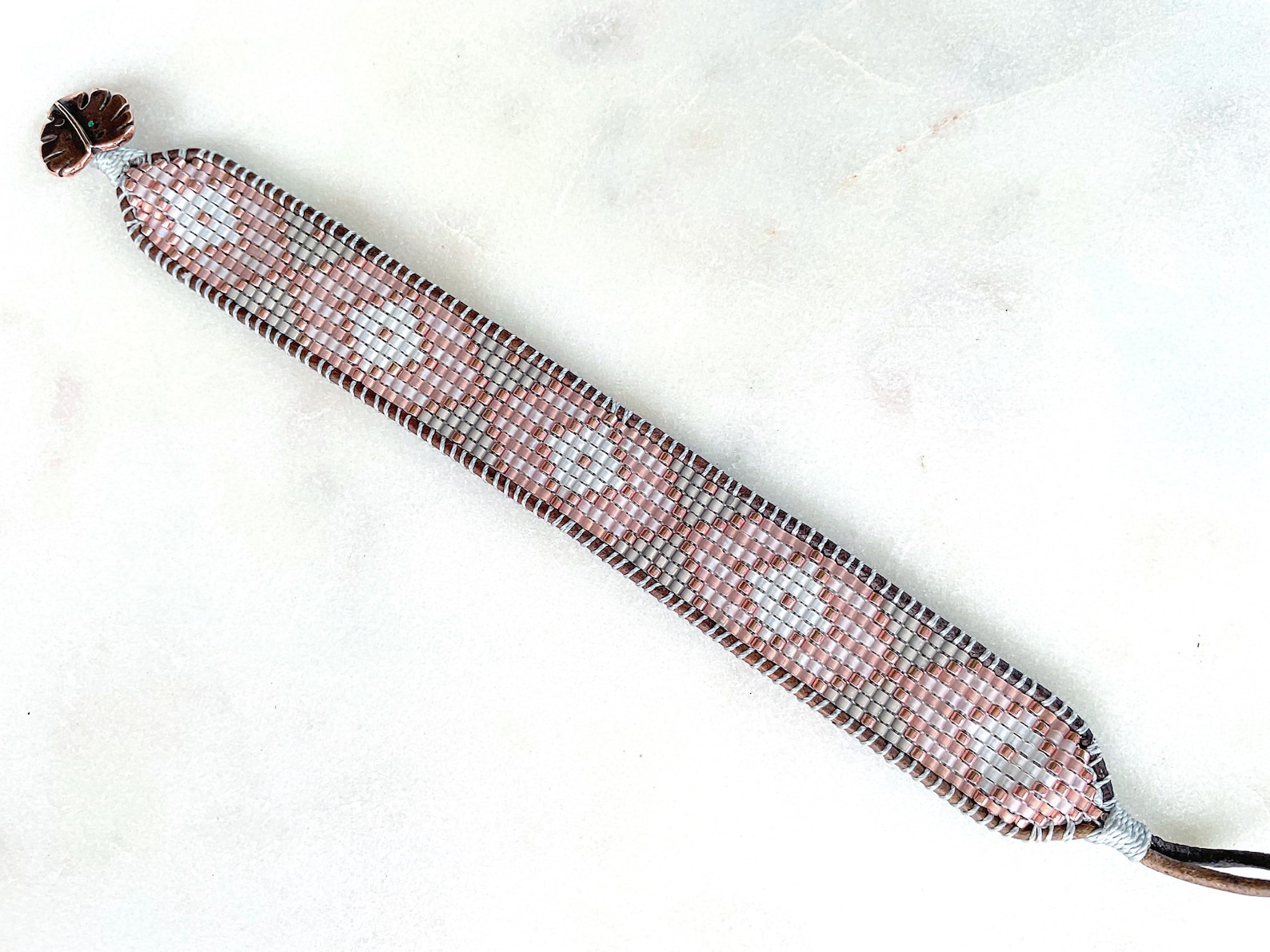 Blush,gray, and Rose Gold Diamond Loom Woven Bracelet , Gift for Her ...