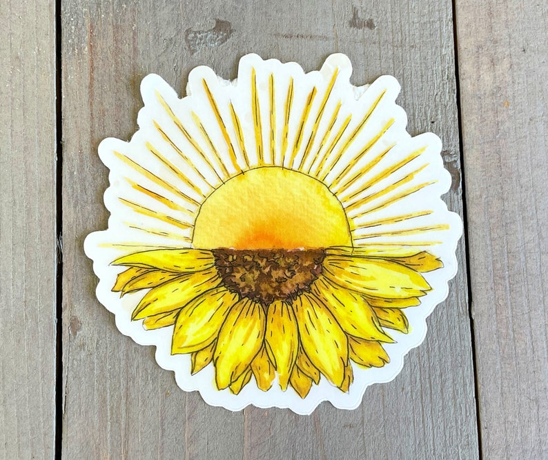 Sun and Sunflower Watercolor Floral Vinyl Waterproof Sticker - Etsy