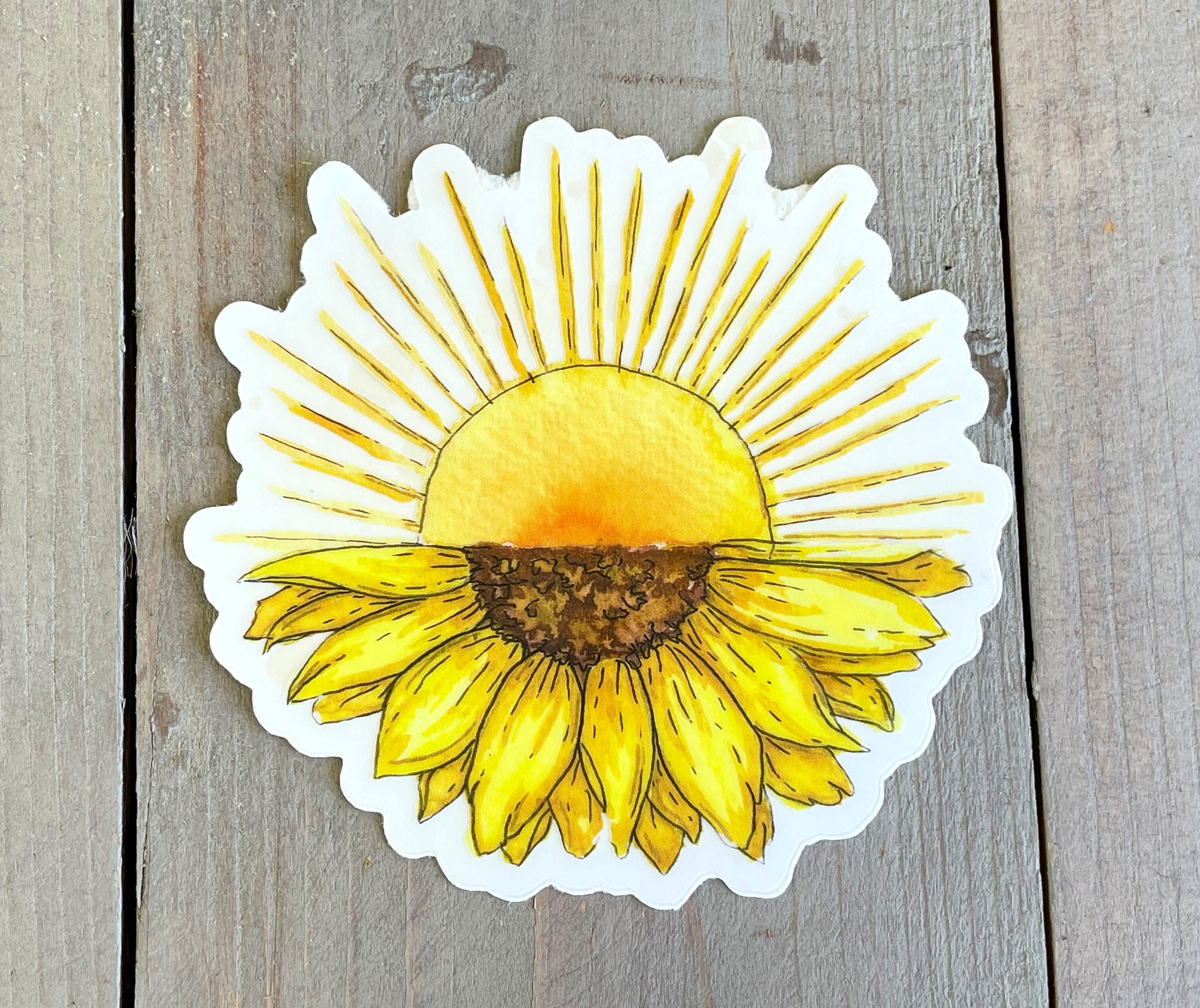 Sun and Sunflower Watercolor Floral Vinyl Waterproof Sticker - Etsy