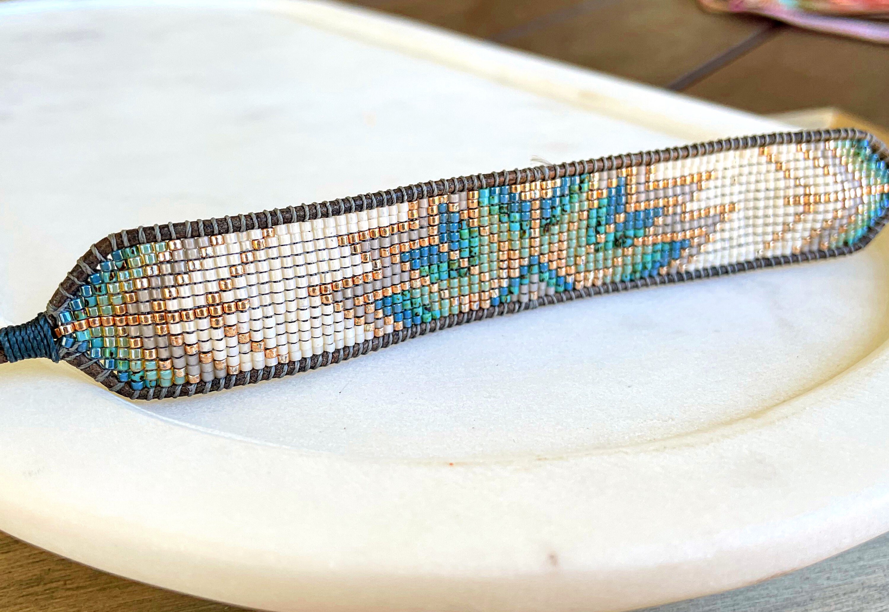 Turquoise bead loom bracelet – Handmade by Elyse