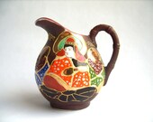 Antique Japanese Taisho period Satsuma moriage style gilded porcelain creamer - Hand painded - Brown, gold and blue - Japanese porcelain