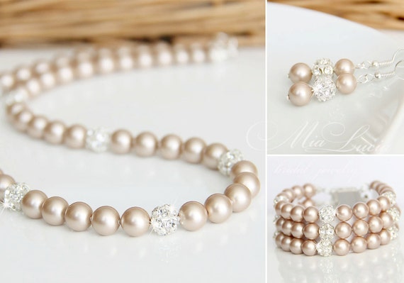 champagne pearl jewelry set