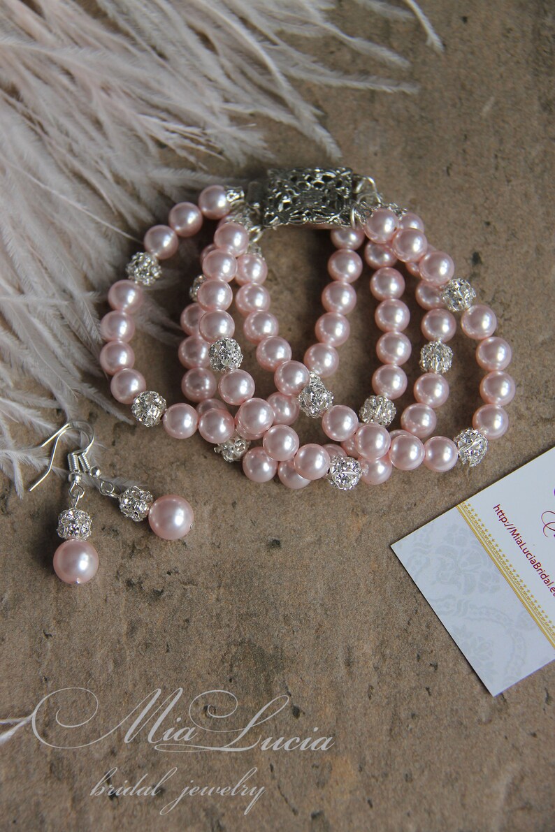 Light Pink Bridal Jewelry Set Rosaline Swarovski Pearl Bridal Etsy