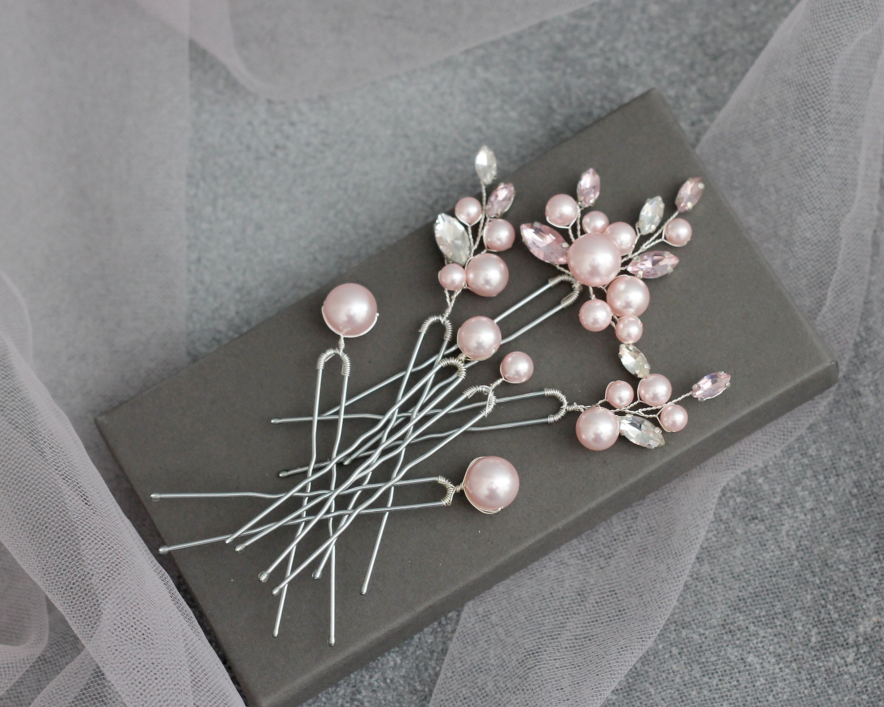 Blush Hair Pin set / Light pink Wedding Hair Accessories for Etsy