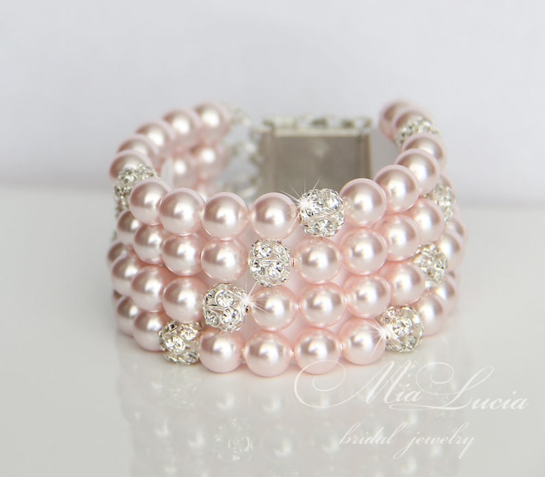 Light Pink Bridal Jewelry Set Rosaline Swarovski Pearl Bridal Etsy