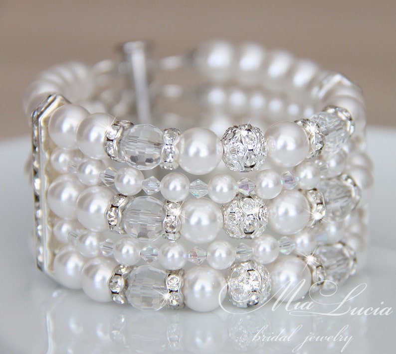 Pearl Cuff Bracelet / Pearl bridal bracelet for wedding day / Etsy