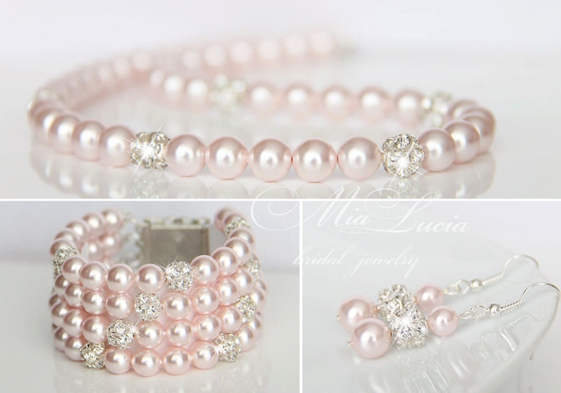 Blush Pink Wedding Jewelry Set / Rose Pearl Bridal Jewelry / Etsy