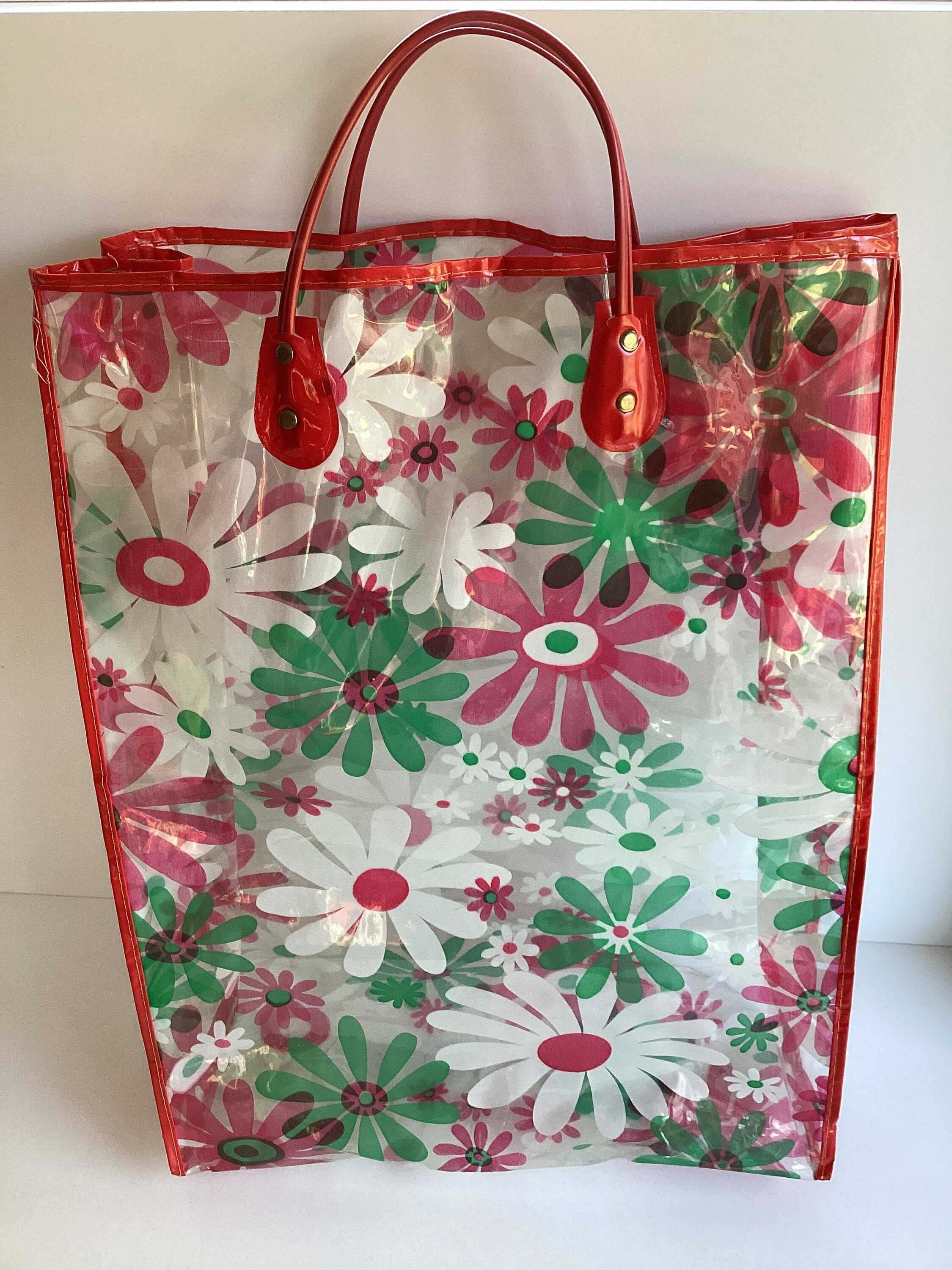 Vintage Mod Floral Clear Vinyl Tote Shopping Bag Etsy
