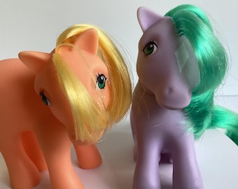 G1 My Little Pony Original poneys Applejack et coquillages des années 1980 avec brosses