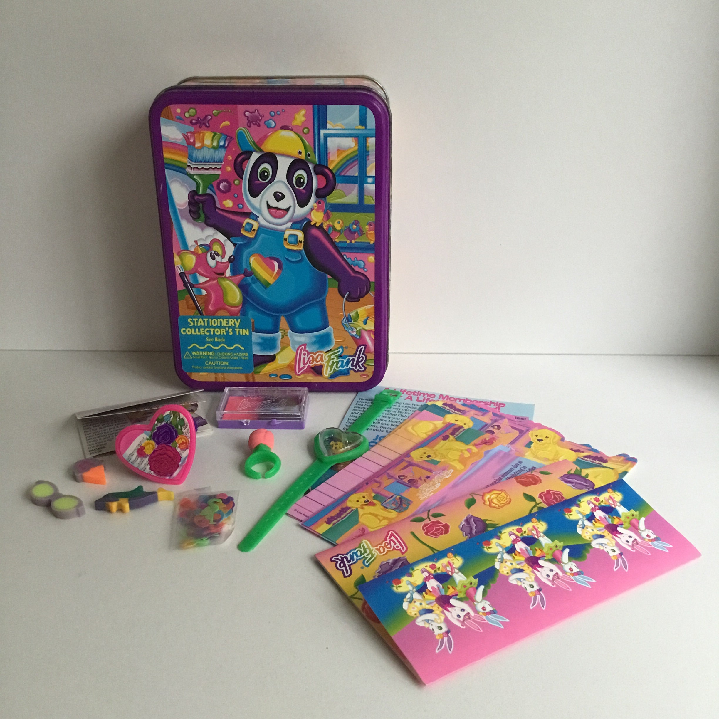 Vintage Lisa Frank PANDA PAINTER Stationery Collector's Tin With