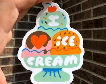Adesivo in vinile fustellato da 3,5" "I love Ice Cream"