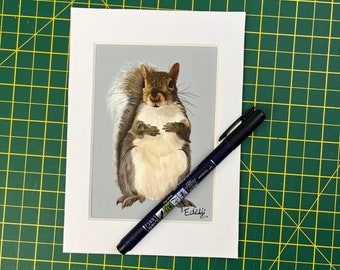 SQUIRREL ART PRINT Signed Giclee with mount 5” x 7”