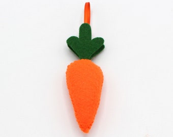 FELT CARROT DECORATION; Vegan felt hanging with Recycled bottle stuffing. Carrot/s only