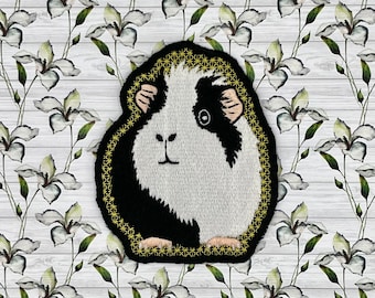 GUINEA PIG PATCH Black & white Embroidered Sew on