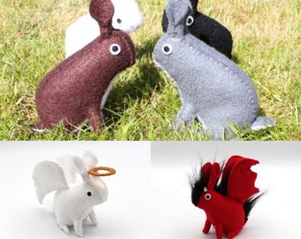 FELT BUNNY PLUSH  vegan felt bunny Imp with stuffing made from recycled plastic bottles