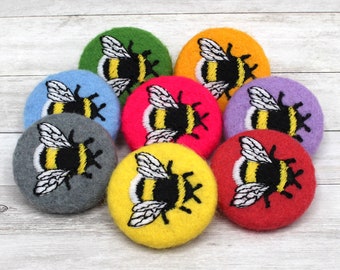 EMBROIDERED BEE BADGE Pin , Vegan Felt Handmade Brooch