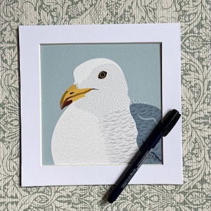 SEAGULL ART PRINT Signed Giclee with mount 8 x 8”