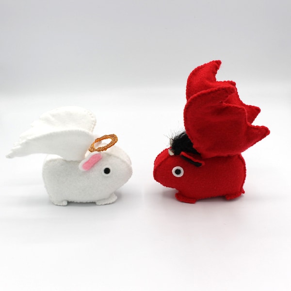 Conejillo de Indias de fieltro, peluche de ángel o demonio, juguete vegano hecho a mano