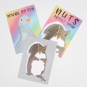 SQUIRREL & PIGEON impression carte postale vierge originale (A6)