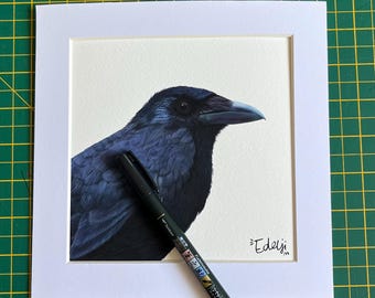 IMPRESSION D'ART CROW Giclée signée avec passe-partout 20 x 20 cm